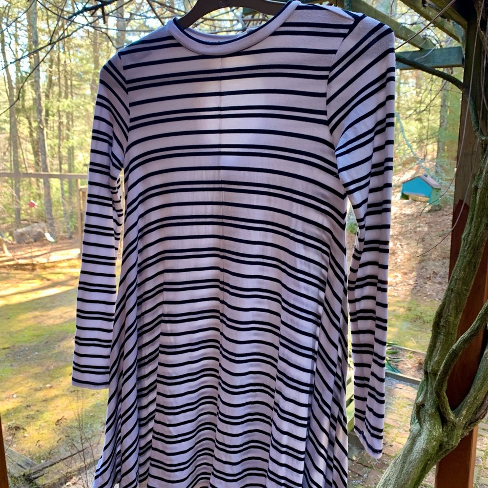 Tucker + Tate striped dress keyhole back mock neck black white long sleeve